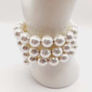 Vintage Faux Pearl Memory Wire Bracelet – 1950s Jewelry – One Size Fits Most 21”